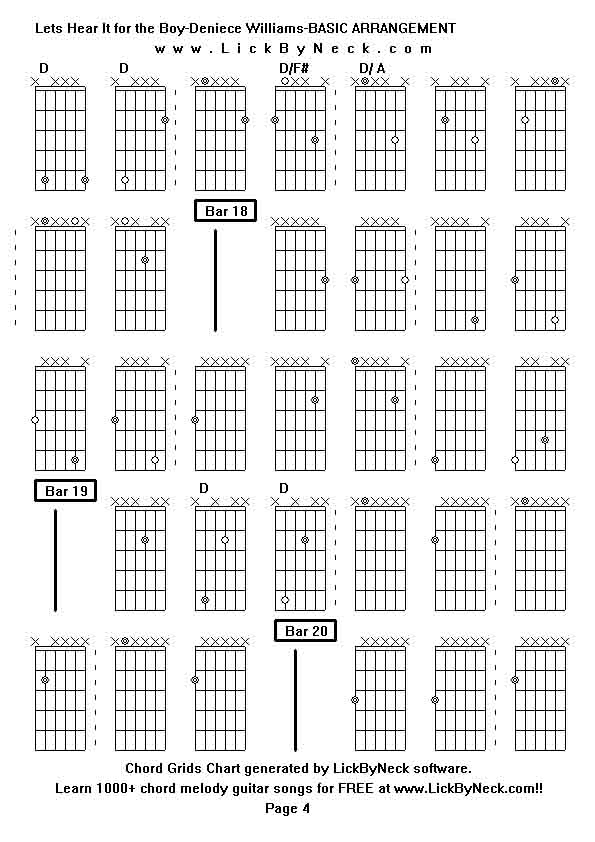 Chord Grids Chart of chord melody fingerstyle guitar song-Lets Hear It for the Boy-Deniece Williams-BASIC ARRANGEMENT,generated by LickByNeck software.